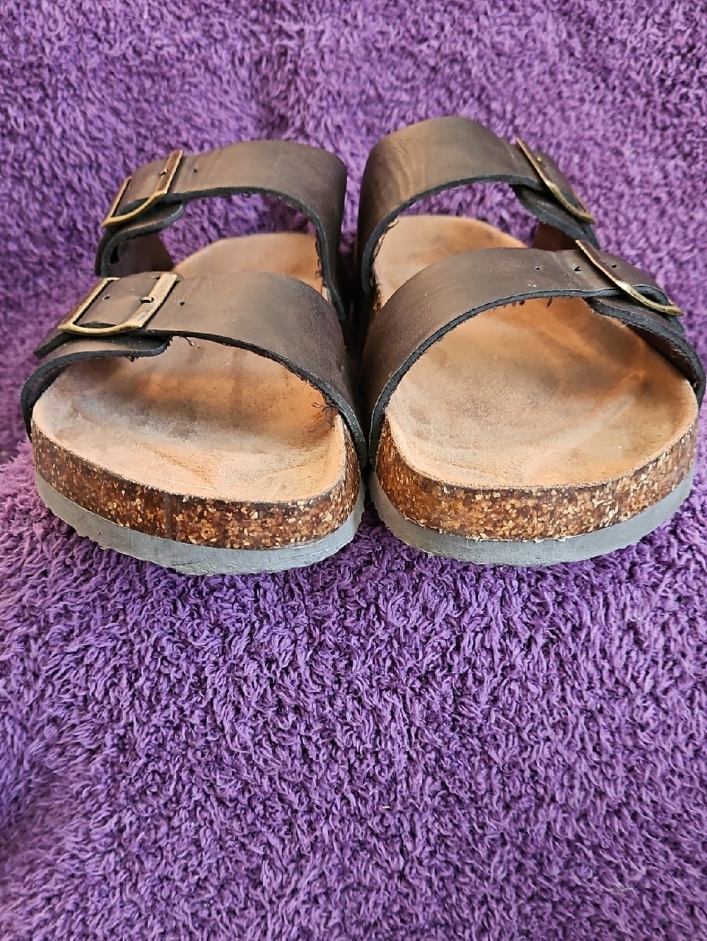 Source Unknown (Sintetico) Brown Leather Double-Buckle Cork Footbed Sandals